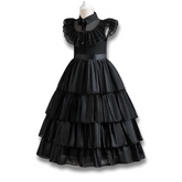 Official Wednesday Addams Girls Costume — Black Puff-Sleeve Cosplay Dress